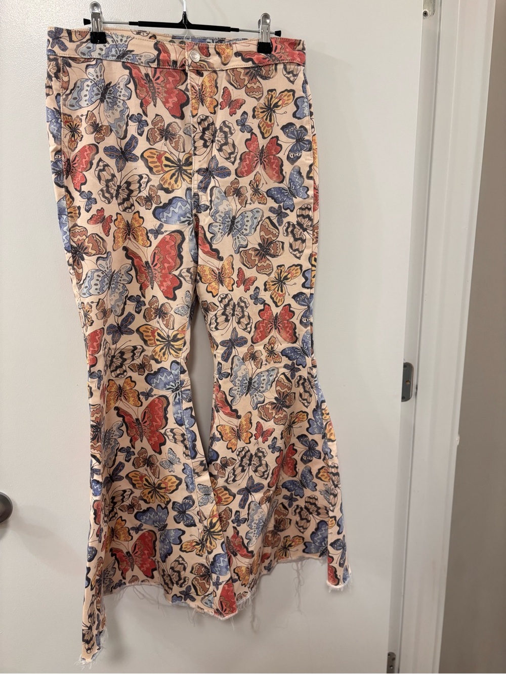 Free People Peach Butterfly Print Flare Jeans - Picture 2 of 12